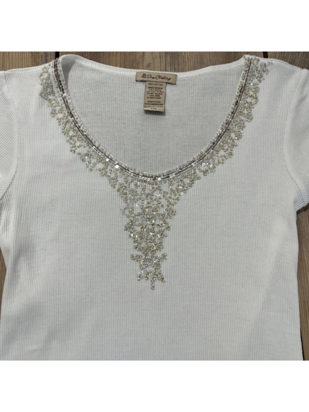 One Clothing Baby Tee Womens PM White Ribbed Embellished Y2K Fairy - Picture 2 of 8